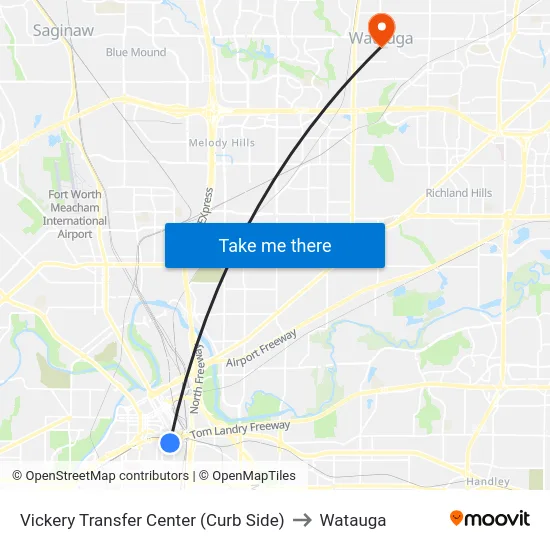Vickery Transfer Center (Curb Side) to Watauga map
