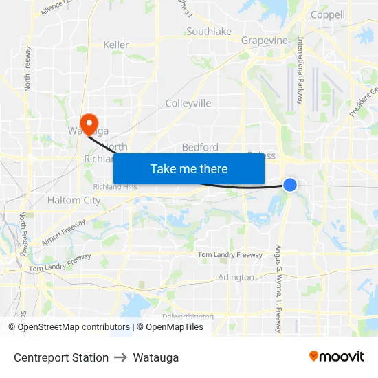 Centreport Station to Watauga map