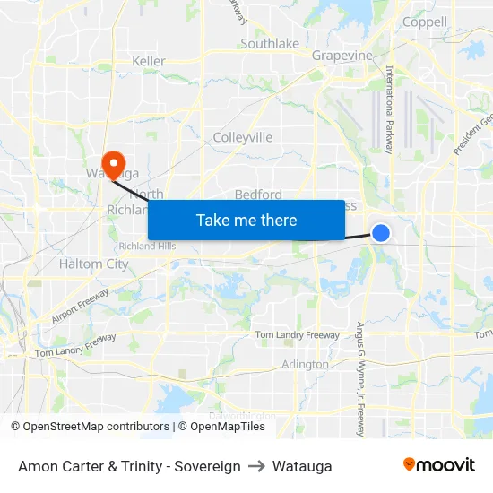 Amon Carter & Trinity - Sovereign to Watauga map