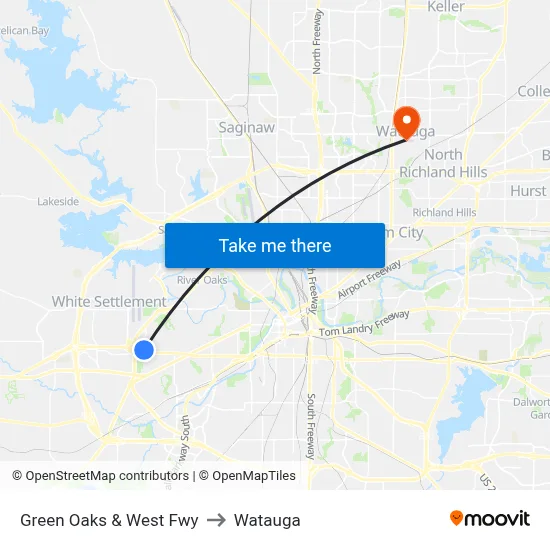 Green Oaks & West Fwy to Watauga map