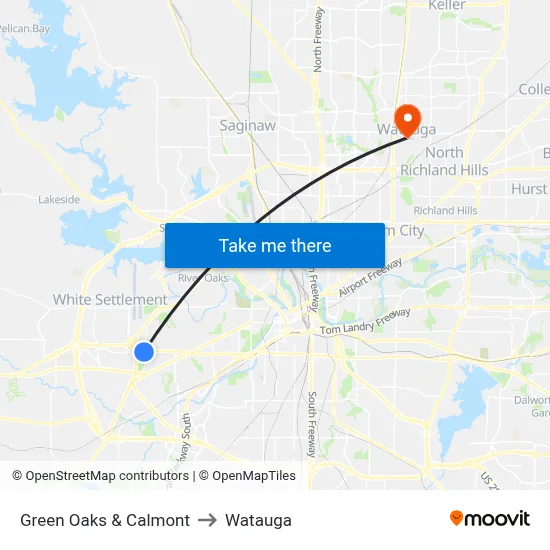 Green Oaks & Calmont to Watauga map