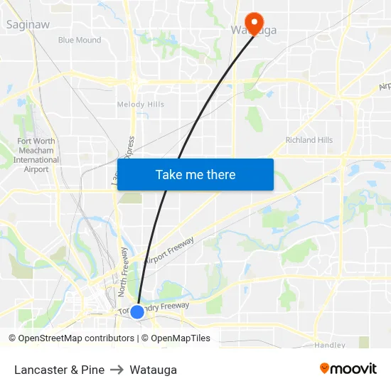 Lancaster & Pine to Watauga map