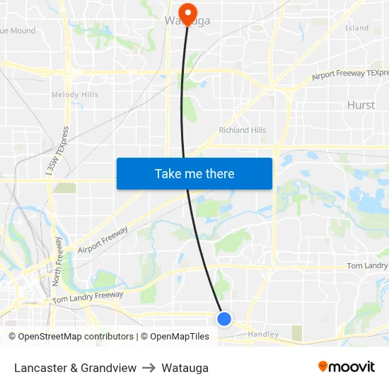 Lancaster & Grandview to Watauga map
