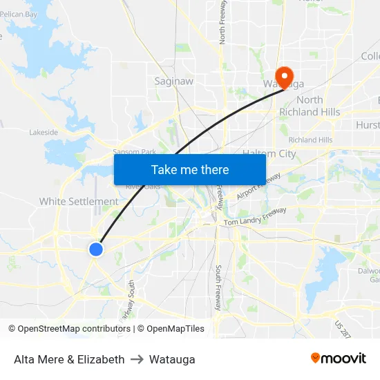 Alta Mere & Elizabeth to Watauga map