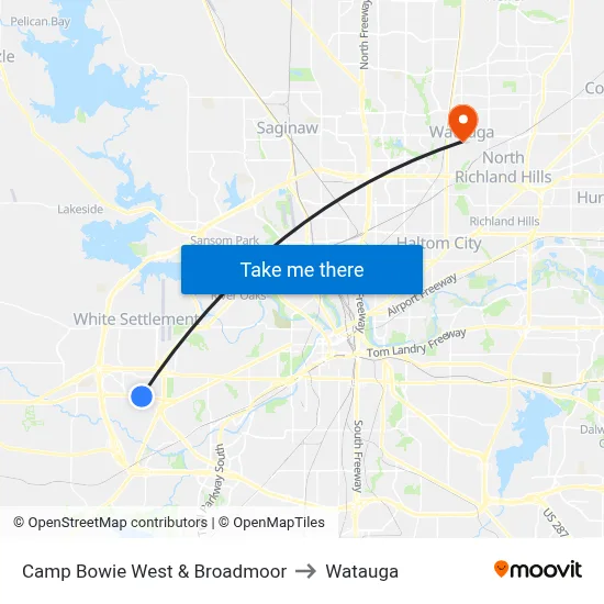 Camp Bowie West & Broadmoor to Watauga map