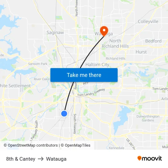 8th & Cantey to Watauga map