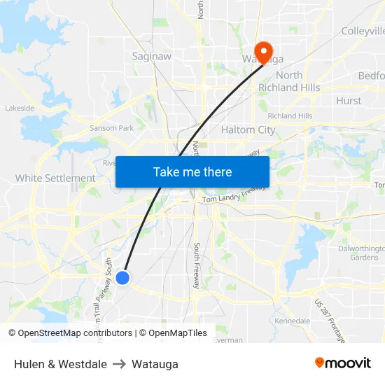 Hulen & Westdale to Watauga map