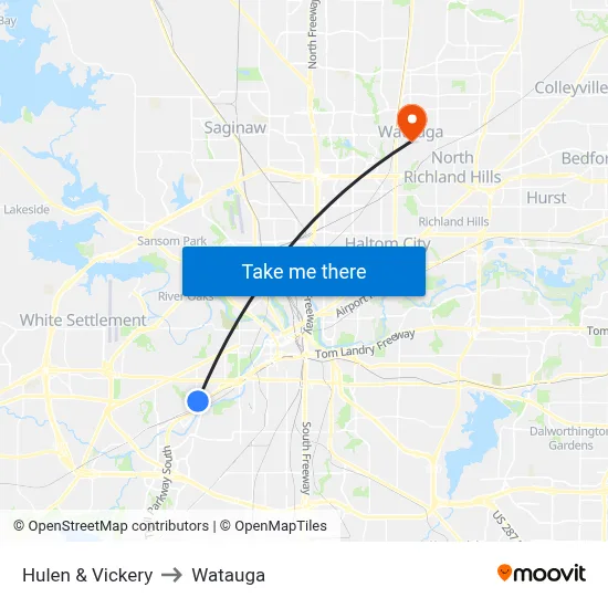 Hulen & Vickery to Watauga map