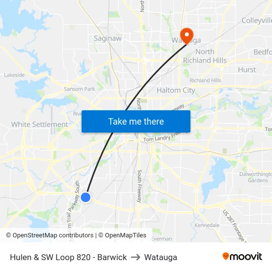 Hulen & SW Loop 820 - Barwick to Watauga map