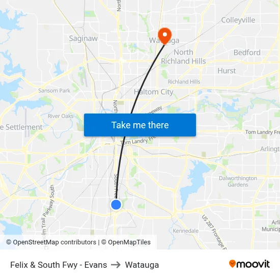 Felix & South Fwy - Evans to Watauga map