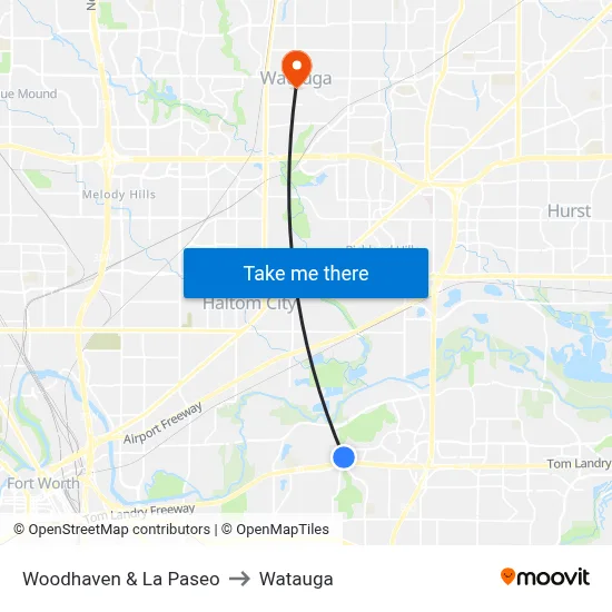 Woodhaven & La Paseo to Watauga map