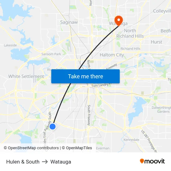 Hulen & South to Watauga map