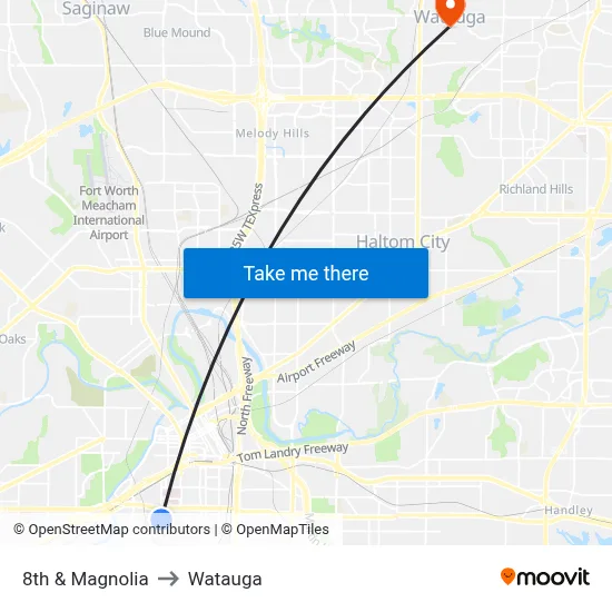 8th & Magnolia to Watauga map