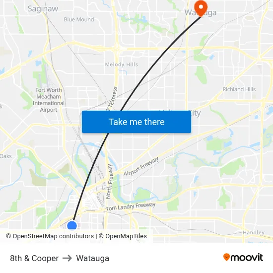 8th & Cooper to Watauga map