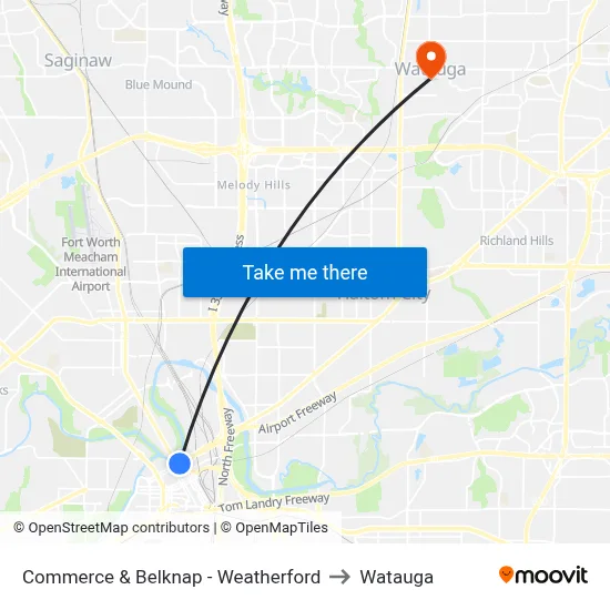 Commerce & Belknap - Weatherford to Watauga map
