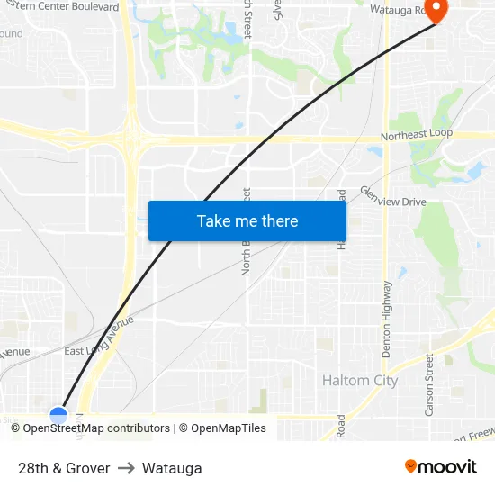 28th & Grover to Watauga map