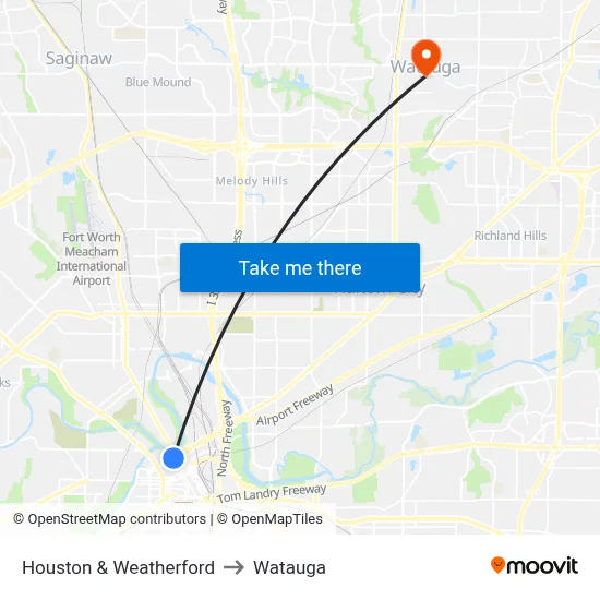 Houston & Weatherford to Watauga map