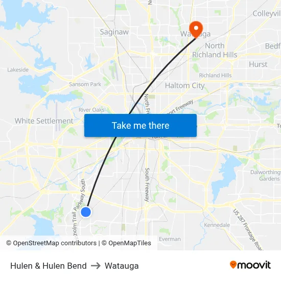 Hulen & Hulen Bend to Watauga map