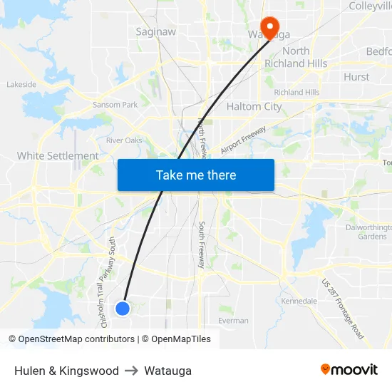 Hulen & Kingswood to Watauga map