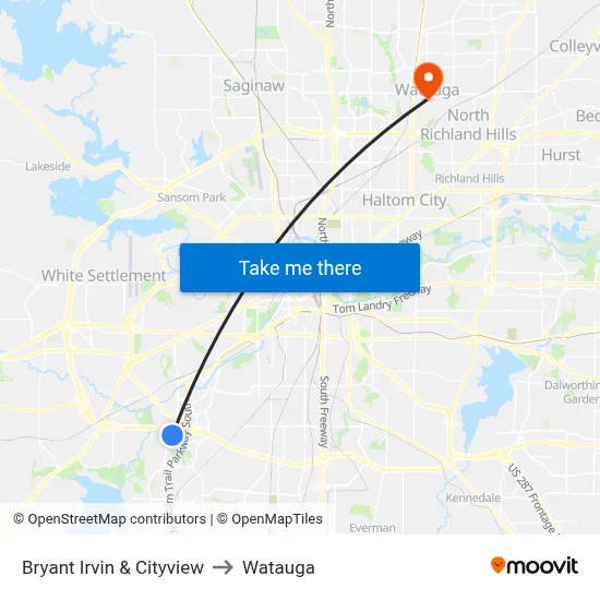 Bryant Irvin & Cityview to Watauga map