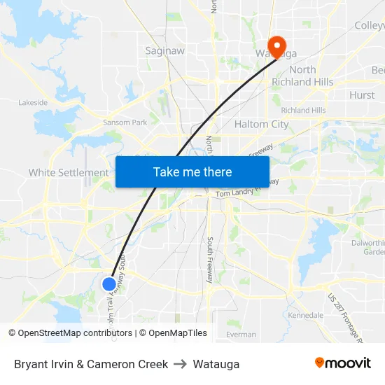 Bryant Irvin & Cameron Creek to Watauga map