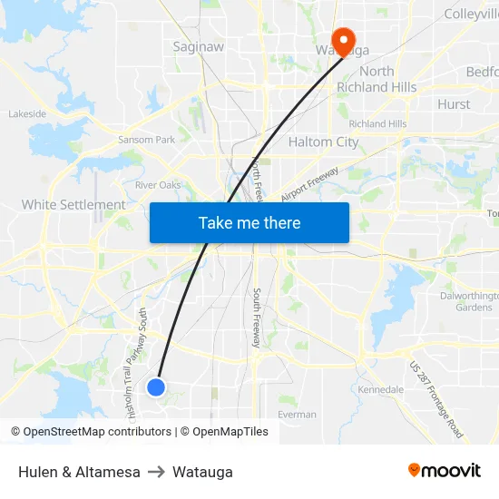 Hulen & Altamesa to Watauga map