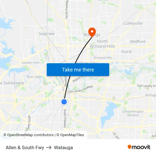 Allen & South Fwy to Watauga map