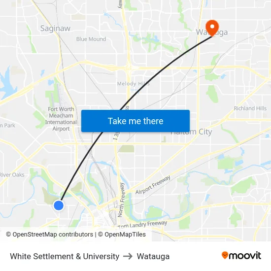 White Settlement & University to Watauga map