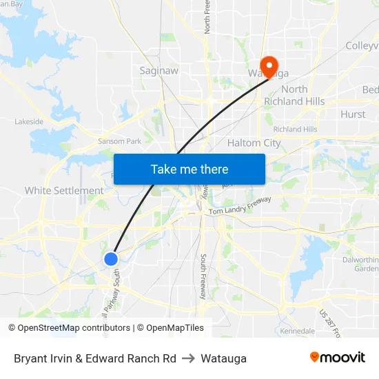 Bryant Irvin & Edward Ranch Rd to Watauga map
