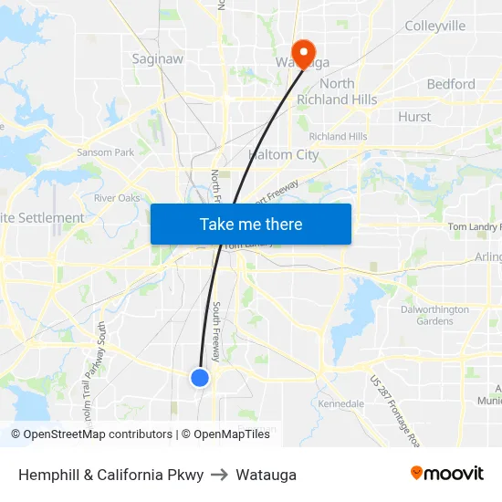 Hemphill & California Pkwy to Watauga map