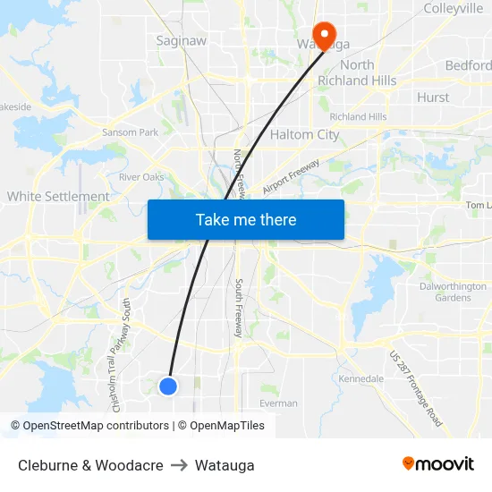 Cleburne & Woodacre to Watauga map