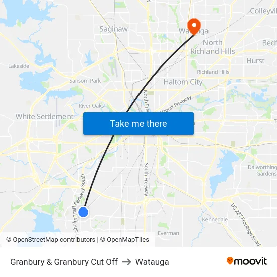 Granbury & Granbury Cut Off to Watauga map