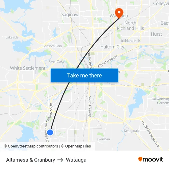 Altamesa & Granbury to Watauga map