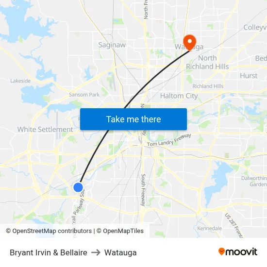 Bryant Irvin & Bellaire to Watauga map
