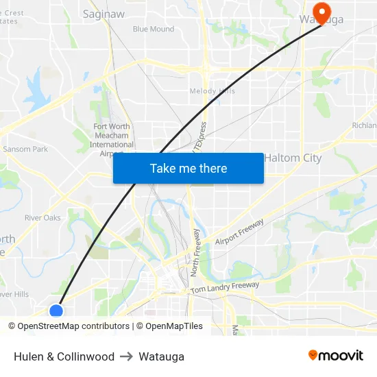 Hulen & Collinwood to Watauga map