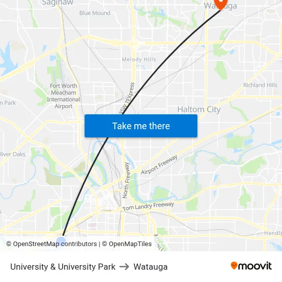 University & University Park to Watauga map
