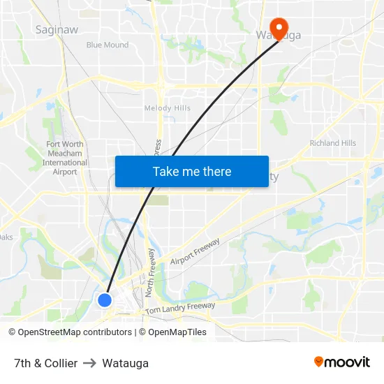 7th & Collier to Watauga map