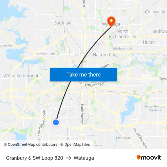 Granbury & SW Loop 820 to Watauga map