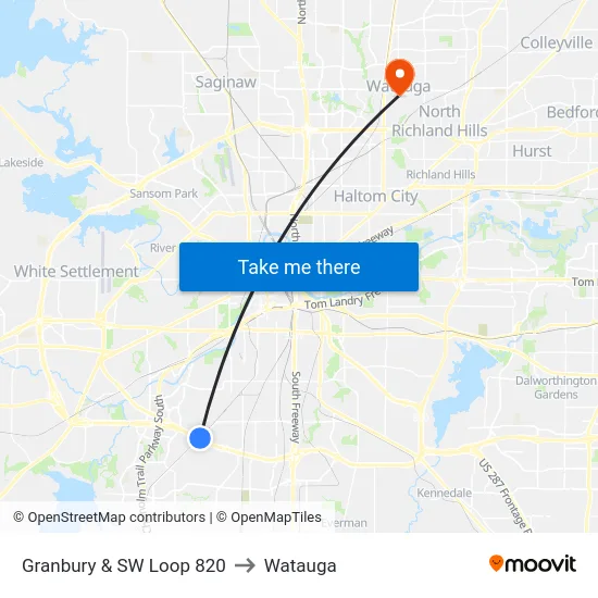Granbury & SW Loop 820 to Watauga map