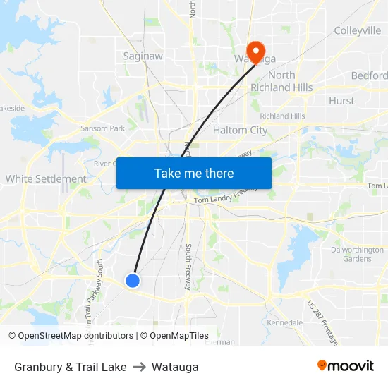 Granbury & Trail Lake to Watauga map