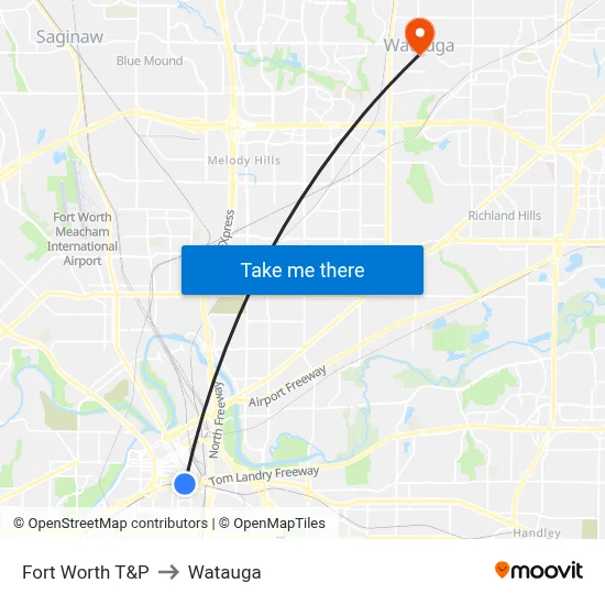 Fort Worth T&P to Watauga map