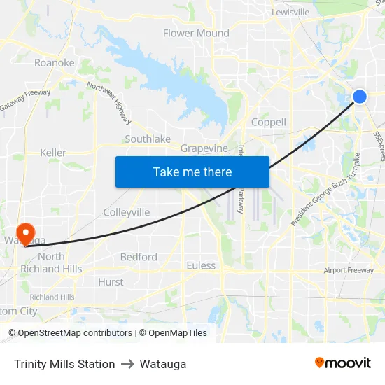 Trinity Mills Station to Watauga map
