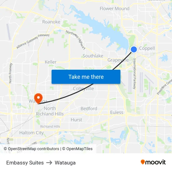 Embassy Suites to Watauga map
