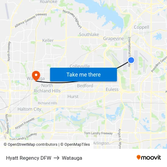 Hyatt Regency DFW to Watauga map