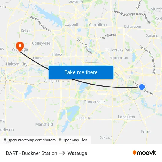 DART - Buckner Station to Watauga map