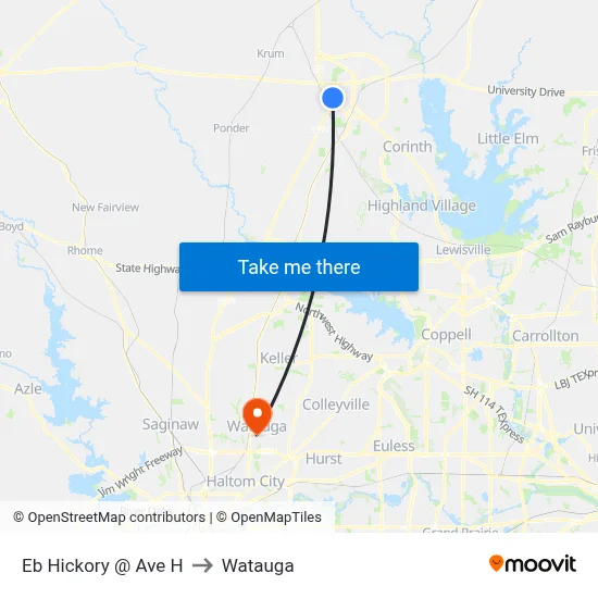 Eb Hickory @ Ave H to Watauga map