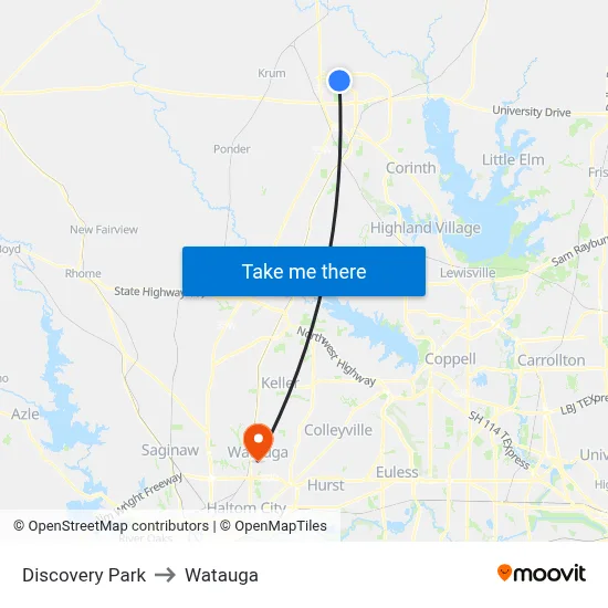 Discovery Park to Watauga map