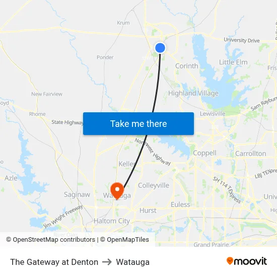 The Gateway at Denton to Watauga map
