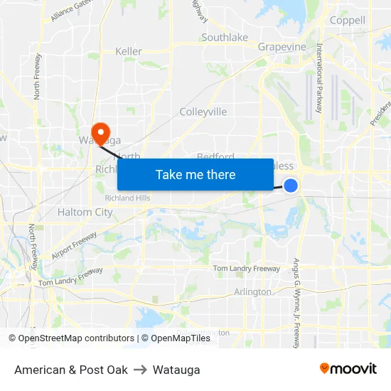 American & Post Oak to Watauga map