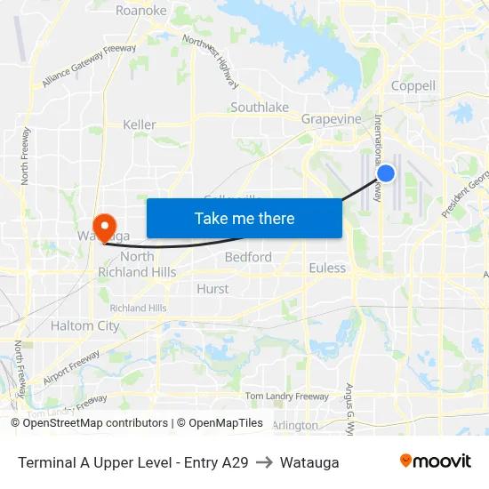 Terminal A Upper Level - Entry A29 to Watauga map